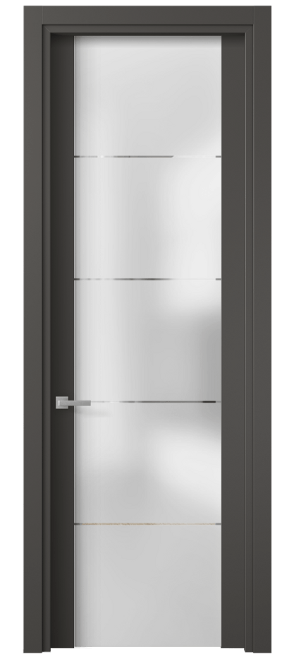 Межкомнатная дверь Планум 4114 ПЭТ графитовый Сатинированное стекло с гравировкой «КВАДРО», триплекс Цена 41580 ₽ | Volhovec