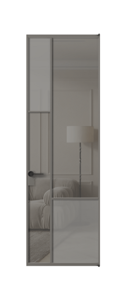 Межкомнатная дверь Мозаик АЛПЛ041.13 Алюминий классический серый Сатинированное серое стекло, триплекс, 6 мм + Прозрачное серое стекло, триплекс Цена 182460 ₽ | Volhovec