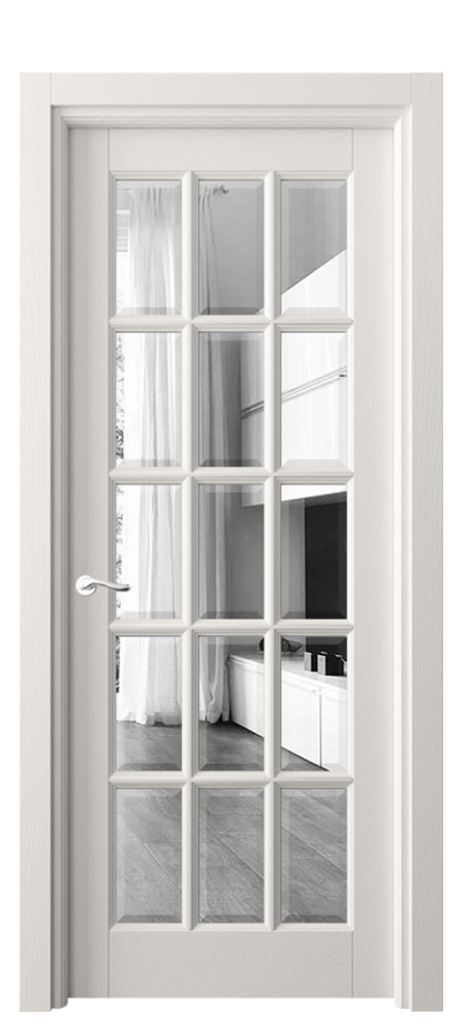 Межкомнатная дверь Лигнум 0708 Дуб пудровый белый Двустороннее зеркало с фацетом, триплекс Цена 179520 ₽ | Volhovec