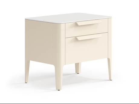 Мебель Тумба прикроватная Пьега 2 ящика. Цвет Матовый светло-бежевый. Материал Гладкая эмаль. Коллекция Тумба прикроватная Пьега 2 ящика. Картинка.