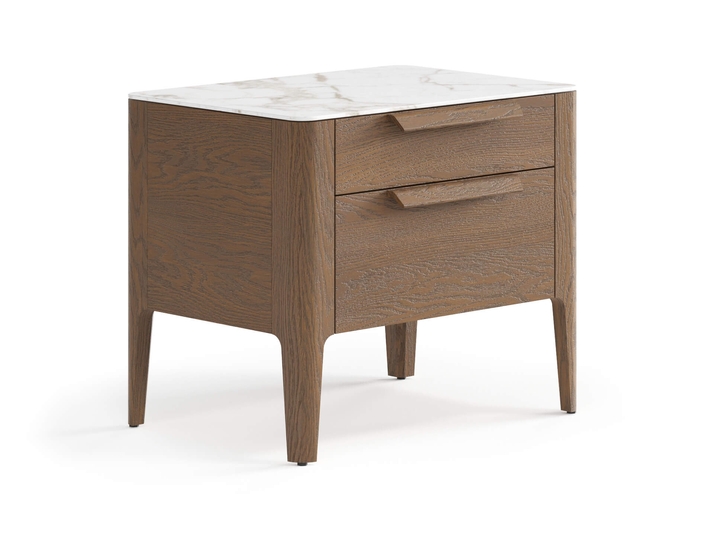 Мебель Тумба прикроватная Пьега 2 ящика. Цвет Дуб туманный матовый. Материал Массив дуба матовый. Коллекция Тумба прикроватная Пьега 2 ящика. Картинка.