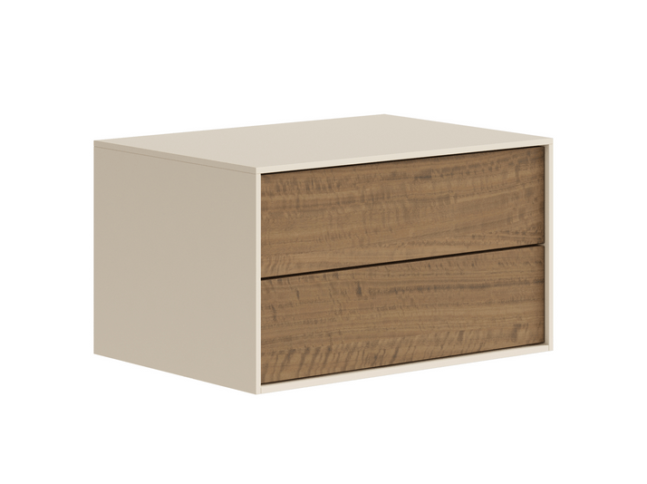 Мебель Тумба подвесная прикроватная Модуле 2 ящика. Цвет Матовый светло-бежевый. Материал Гладкая эмаль. Коллекция Тумба подвесная прикроватная Модуле 2 ящика. Картинка.