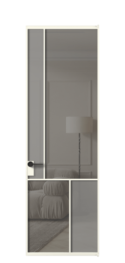 Дверь межкомнатная АЛПЛ041.20 АЖМ Серый сатин матовое + Серый прозрачное. Цвет Алюминий жемчужный. Материал Алюминий в эмали. Коллекция Мозаик. Картинка.